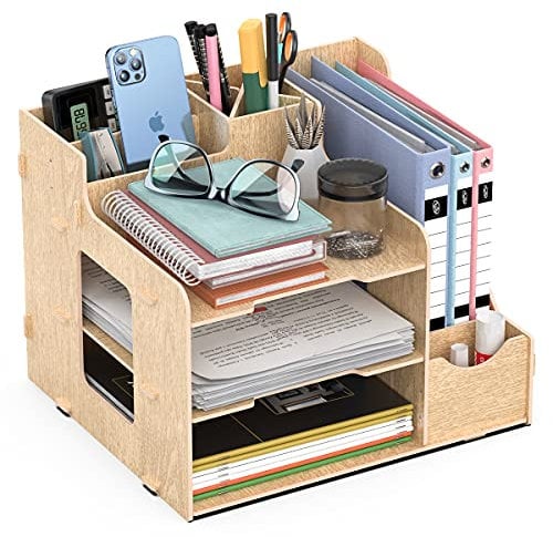 jopoo Schreibtisch Organizer Dokumentenablage Holz Briefablage Papierablage Stehsammler Zeitschriftensammler Für Büro A4 Papier Brief