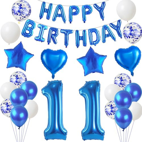 Luftballons 11. Geburtstags deko Junge blau set, Geburtstagsdeko 11 jahre Geburtstag Dekoration Junge blau,Folien ballons 11 Geburtstag deko banner,girlande deko 11. geburtstag deko