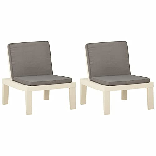 Tidyard 2X Gartenstuhl mit Auflagen Lounge Sessel Stuhl Relaxstuhl Gartensessel Gartenm?Bel Balkonstuhl Terrassenstuhl Outdoor Lounge-Gartenstühle 65 x 65 x 70 cm,Kunststoff Wei?