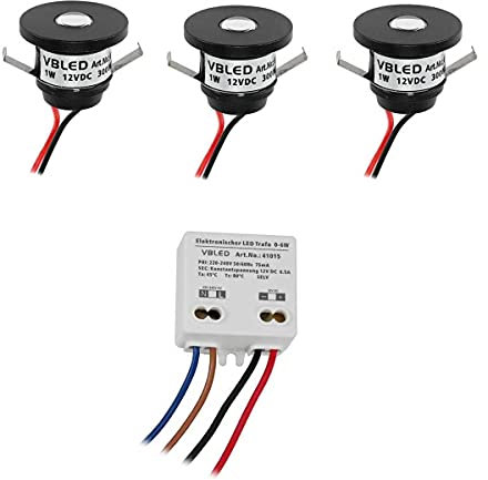 VBLED® 3er-Set 1W VBLED LED Mini EinbauspotALDYNE schwarz - 12VDC - IP44-3000K 60Lumen…