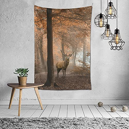 Wandbehang mit Hirsch im Wald, für Schlafzimmer, Dekoration, ästhetischer Wandteppich, täglicher dekorativer Polyester-Tapisserie (101,6 x 152,4 cm)