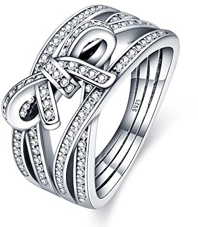 KUNSIR 925 Sterling Silber Ringe für Damen Liebesknoten Ringe Finger Federringe Schmuck Geschenke gekreuzte Ringe für Frauen mit Zirkonia Größe R1