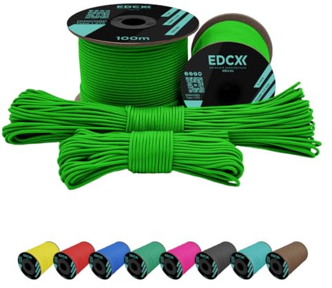 EdcX 2 mm Nylon Paracord 275 (50 und 100 m) – 100% Nylonseil, 3-adrige Schnur, Nylonschnur 2 mm in vielen Farben (Neon Green, 50 m)
