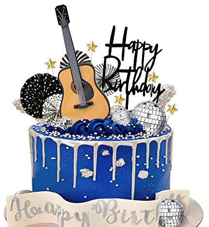 BANBALLON 15 PCS Guitar Cake Toppers Disco Ball Music Theme Birthday Cake Toppers Guitar Model Cake Decorations For Musician Birthday Party Rock Theme Party Supplies