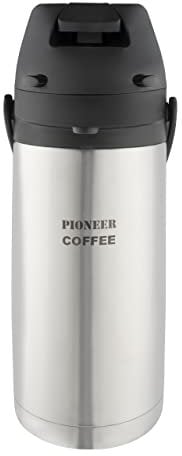 Pioneer Airpot Isolier-Pumpkanne, 1.9 Liters, Edelstahl-Getränkespender, Beschriftet mit 'COFFEE', Doppelwandig mit Griff, Bis zu 8 Stunden Heiβ und 24 Stunden Kühl, SS19HC-COF