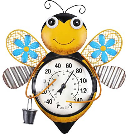MUMTOP Thermometer für den Innen- und Außenbereich, Bienen, groß, zur Wandmontage, für Terrasse, Hof, Garten