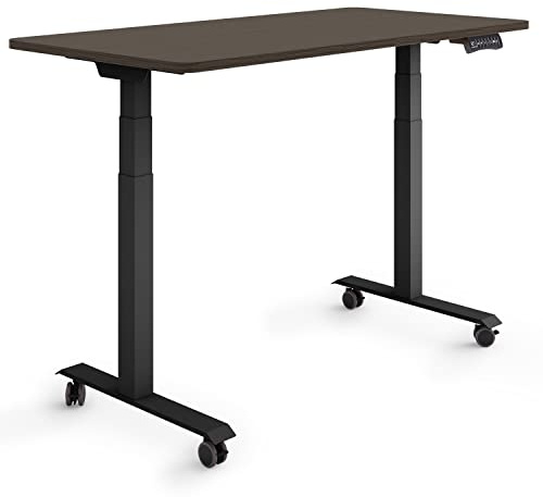 ESMART EZX-132BE elektrischer Steh-Sitz-Schreibtisch auf Rollen | 120 × 60 cm, Ebenholz-Dekor, Höhe 65,5–130,5 cm, 3 Speicherplätze, Aktivitätserinnerung, schnelle Montage