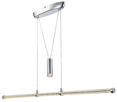 Pendelleuchte Pendellampe Zugpendel Esstischleuchte Höhenverstellbar 1 flammig LED, Chrom, Glas klar, 1x LED 18 W 1260lm, LxBxH 100x8x100-150 cm