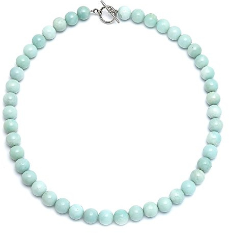 Bling Jewelry Amazonit Hell-Aqua-Blau Runde Edelstein 10MM Perlenstrang Choker Halskette Western Schmuck Für Frauen Versilberter Verschluss 15 Zoll