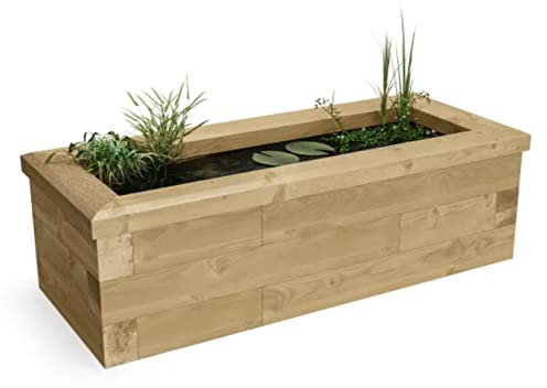 WoodBlocX Raised Pond Kit-Wooden Garden Pond For Fish, Plants & Other Wildlife. Outdoor Water Features For The Garden- Easy To Install & No Power Tools Needed -(1.125 x 0.45 x 0.35m)