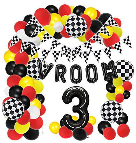 Race Car Balloons Arch Garland Kit 40 Inch Racetrack Number 3 Balloon Black Boys 3rd Birthday Race Car Theme Party Decor Supplies Checkered Racing Monster Truck Themed Party Decorations