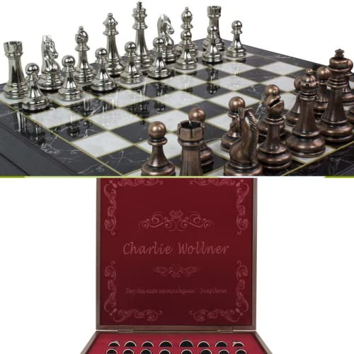 Antochia Crafts Personalisiertes 20 cm großes Schachspiel mit Box, personalisiertem Brett und Metallfiguren – Geschenkidee für Sohn, Ehemann, Vater zum Geburtstag, Jahrestag, Weihnachten