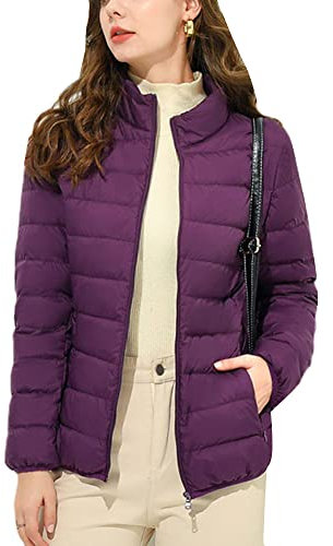 YOUCAI Donne all'aperto Ultraleggero Piumino Ripiegabile Collare invernale Caldo Piumino Imbottito Cappotti Giacche Trapuntate Cappotto invernale Giacca Corta bomber Giubbini Viola XL