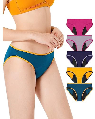 Neione Periodenunterschwäsche Menstruation Unterhosen Perioden Unterwäsche Damen Brazilian Slip Mädchen Panty Periodenslip 5er Pack Macaron XS