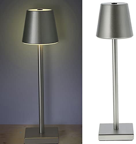 Cepewa Tischleuchte mit Touchfunktion | Nachttischlampe aufladbar mit USB Kabel | Helligkeit regulierbar | Farbwechsel | warmweiß | inkl. Ladekabel (1x Tischleuchte silber 38cm mit Akku)