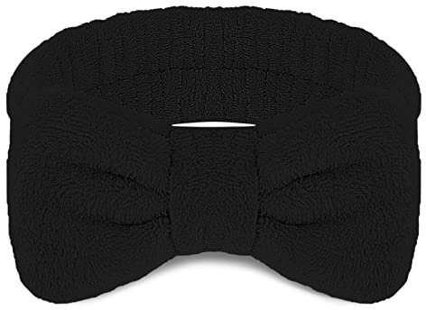 WLLHYF Spa Stirnband Gesicht waschen Stirnbänder Frauen Haare Bands Bogen Stirnband für Waschen Gesicht Dusche Hautpflege Soft Flanell Make-up Haar Band (Schwarz)