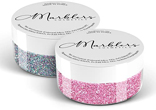 MARBLERS Cosmetic Grade Fine Glitter Duo [Holo Fairy Powder & Flamingo] 0.36oz (10g) | Non-Toxic | Vegan | Cruelty-Free | Eyeshadow, Nail Polish, Nail Art | Festival, Rave Party & Makeup | Body & Face