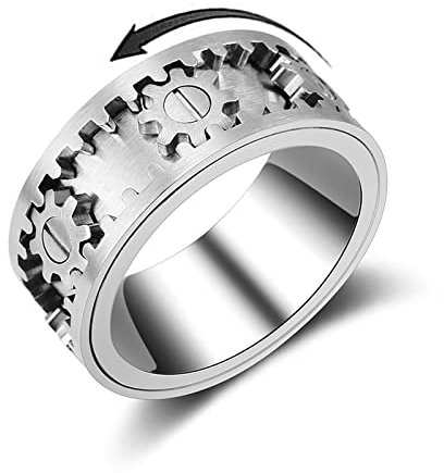 Fidget Spinner Ring Edelstahl, Zahnrad Ring Drehbar für Herren Damen, Ringe Gegen Angst und Nervosität, Breit Zeigefinger ringe Stressabbau Bandringe