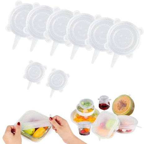 LOREC 8 Pièces 6CM/9CM Rond Couvercle Silicone Alimentaire Extensible Sans BPA Couvercle Extensible en Silicone Réutilisable pour Bols Tasses Canettes Fruits