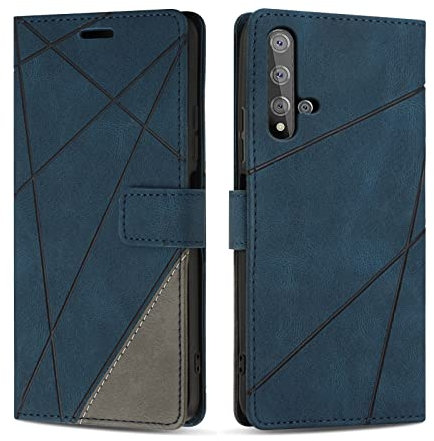 SONWO Coque pour Huawei Nova 5T / Honor 20, Protection Housse Etui en Cuir PU Portefeuille Livre pour Huawei Nova 5T / Honor 20, Emplacements Cartes, Fonction Support, Bleu
