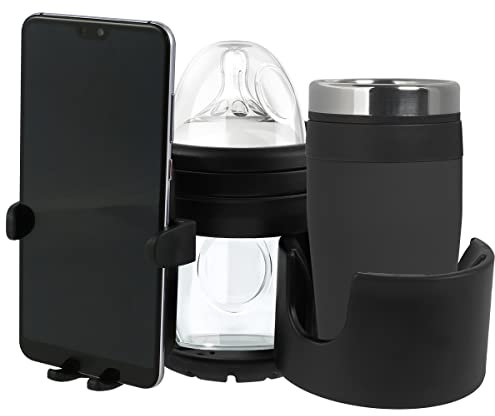 3 in 1 Pram Cup Holder Universal Drink Coffee Cup Holder with Phone Holder for Stroller, Pushchair, Buggy, Bike, Wheelchair, Walker