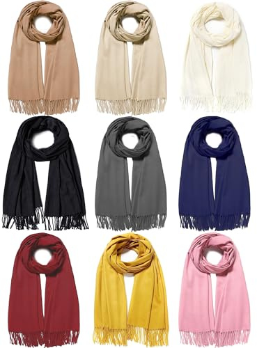 Beieverluck 9 Pieces Women Pashmina Scarf, Pashmina Shawls and Wraps for Women Evening Dresses, Winter Warm Long Large Scarves, 9 Colors