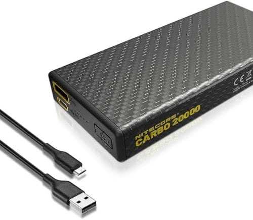 Nitecore Carbo 20000 Power Bank - 20,000mAh Ultra Slim Carbon Fiber Design - Dual USB & USB-C Ports with QC PD Fast Charging - LifeMods Bundle Includes COB Flashlight
