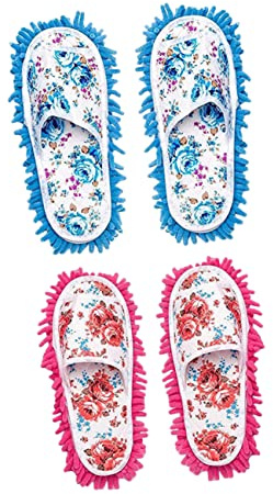 Mopppantoffeln 2 Paar Chenille Mikrofaser Wischpantoffeln Weihnachten Feier | Abnehmbare Sohle, Starke Wasseraufnahme, Wiederverwendbar, Handwäsche, Küche und Schlafzimmer