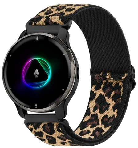 Oumida Armband für Garmin Venu 2 Plus/Venu Sq/Venu Sq 2 Music für Damen Herren, 20mm Nylon Uhrenarmband Elastisches Verstellbar Sport Ersatzband für Garmin Venu Sq 2 Armbänder,Leopard