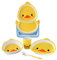 Plateau et assiettes en forme d’animaux pour bébés et enfants en bas âge – Service de table pour enfant Lot de 3 assiettes + Verre et couverts (Poussin)