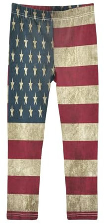 Mädchen Leggings Jahrgang Amerika Flagge Voll Lang Hosen elastisch Casual Hosen Girl Leggings Usa Flagge für Kinder 4-10T