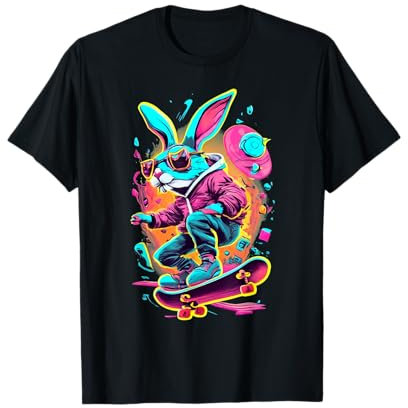 Skater Hase auf Skateboard, farbig gezeichnet Sonnenbrille T-Shirt