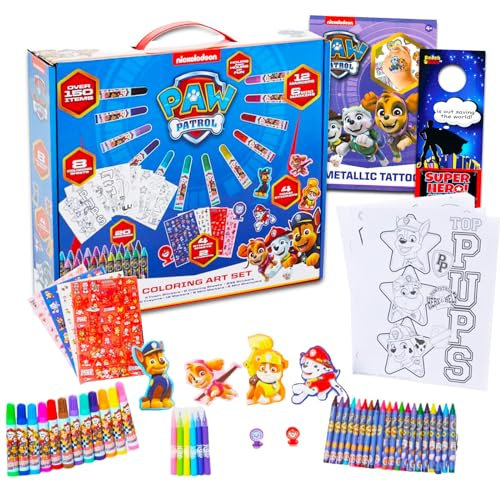 Paw Patrol Kunst-Set für Kinder – Bündel mit Paw Patrol Art-Kit mit Malvorlagen, Aufklebern, Stempeln, Tattoos und mehr, Paw Patrol Art-Aktivitätsset für Jungen, Mädchen