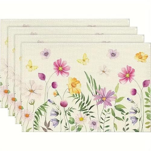 Placemats Purple Butterfly Flower Table Mats Heat Resistant Stain Place Mats Non-Slip Washable Table Placemats for Home Party Wedding Restaurant Table Mats Set of 8 (45x30cm)