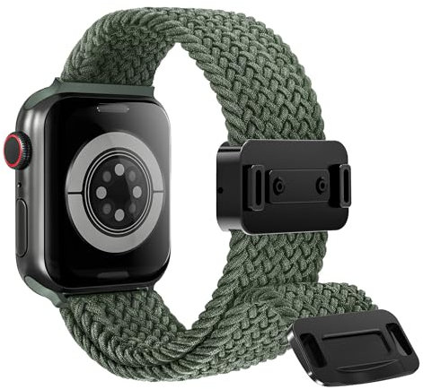 Arae Kompatibel mit Apple Watch Armband 49mm 45mm 44mm 42mm Magnetisches dehnbares Verstellbare Armbänder für iWatch Serie 9 8 7 6 5 4 SE 3 2 1 Ultra,Armee Grün
