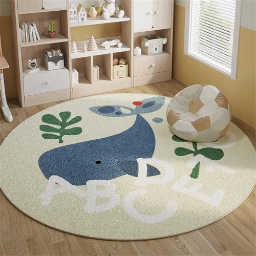 CULASIGN Kinderteppich Rund Kinderzimmer Babymatte Weich Teppich Babyzimmer Krabbeldecke rutschfest Spielmatte Baby Groß Kinderteppich Mädchen Jungen (Wale,60cm)