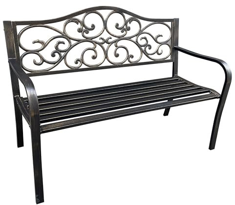 BDW - Irga - Gartenbank - Metall und Gusseisen - Sitzbank mit Lehne - Balkonbank, Sitzbank Outdoor - Braun