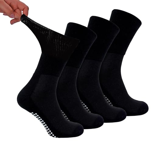 Dr.Socks 4 Paar Bambus Diabetikersocken Extra Weit Socken Ohne Gummi und Naht mit Noppen | Stoppersocken für Diabetiker