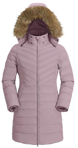 Pioneer Camp Manteau Femme Hiver Chaud avec Capuche Coupe-vent Imperméable Doudoune Longue Veste MatelasséE 2 Zippée Rembourré Manteaux Fermetures Éclair Latérales Parka