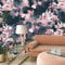 neukids 6-Sheets 39x243cm Peel and Stick Wallpaper,Floral Self Adhesive Wallpaper Black-Pink Magnolia Pattern,Sticky Back Wall Paper with Textured,Living Room Bedroom Office Kitchen Wallpapers Mural