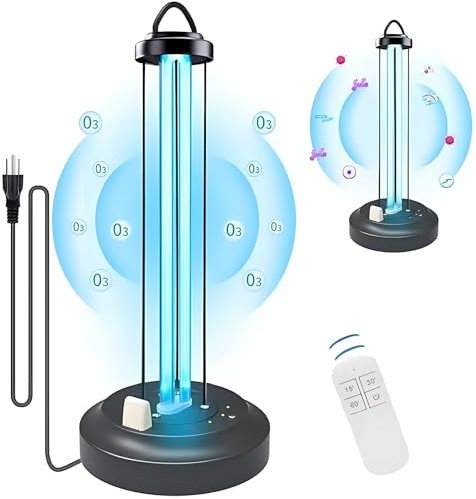 ZKX UV Licht Sanitizer Quarz Lampe Ozon UVC keimtötende Lampe Sterilisator Lampe für Haus Büro Schule Geruch und Schimmel zu entfernen Drei-Stufen-Timer 15/30/60 Minuten Fernbedienung 220V 60W