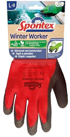 Spontex Winter Worker Arbeitshandschuh, für grobe Arbeiten bei Kälte, aus recycelten PET-Flaschen, Größe L, 1 Paar, Farbe nicht frei wählbar