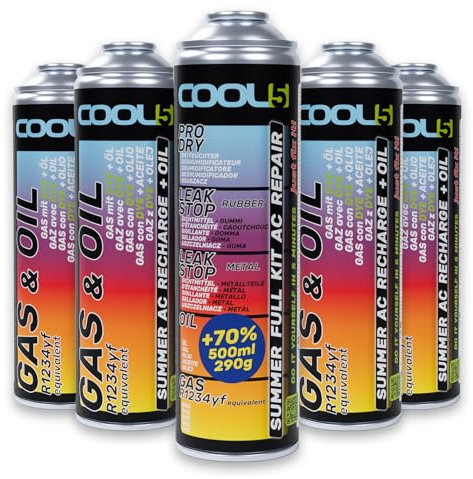 Cool5 Ersatzkältemittel r1234yf für Autoklimaanlagen – 5 Dosen - 1x 5in1 und 4X 2in1, 290g