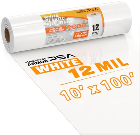 Crawl Space Dampfsperre, 3,5 m x 3,4 m, weiße robuste Kunststofffolie, dicke Polyethylenfolie, 12 mm Kriechraumfolie, Tropfentuch Dampfsperre Abdeckung für Krabbelraum und Keller