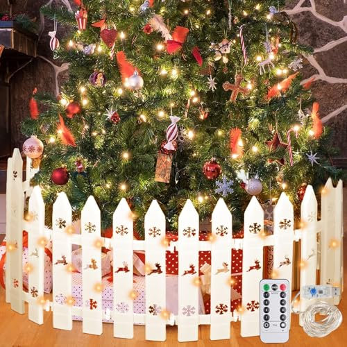 Recinto per Albero di Natale,24 Pezzi Recinzione per Albero di Natale,Mini Staccionata,Staccionata in Plastica,Recinzione Bianca per Albero di Natale,Albero di Natale Picket Fence