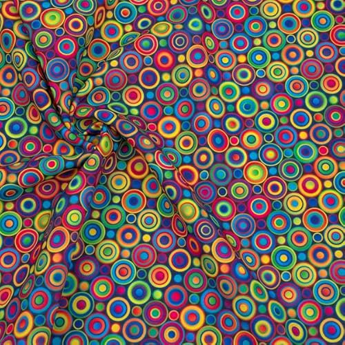 STOFFKONTOR Modestoff Dekostoff universal Stoff Bunte Kreise - Meterware, Farbe Multicolor - Öko-Tex Standard 100 - zum Nähen von Bekleidung, Dekorationen UVM.