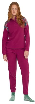 Noidinotte - Pigiama Donna Folk in Pile con Collo a Quattro Bottoni - L Fucsia