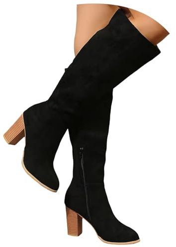 Bottine Femme Noir 42, Bottes pour Femme Mollet Large Pieds Larges Chaussure Grande Taille Souple Bottes Confortable Fantaisie Boots Hiver Cuir Bottine