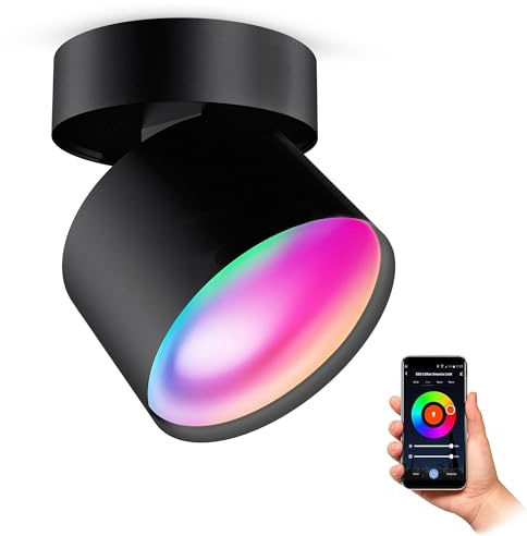 SSC-LUXon SAMU Aufbauspot schwarz schwenkbar Smart GX53 LED WLAN RGBW App | Schwenkbarer Deckenspot - per App & Alexa steuerbar, RGB-Farblicht, flexibles Downlight für Wohnzimmer & Flur, ohne Hub