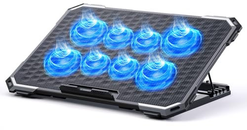 ICE COOREL Laptop Cooling Pad with 8 Cooling Fans, Cooling Pad for Laptop Fan 13-15.6 Inch, Laptop Cooler Stand with 6 Height Adjustable, Notebook Cooler Pad with Two USB Port [2025 Version]